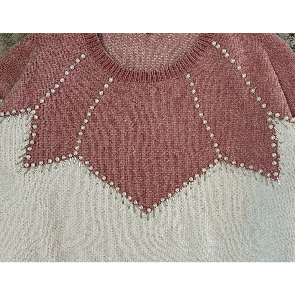 POL Pink White Knit Women’s Sweater Beaded Pearl Details Size M - Picture 5 of 8